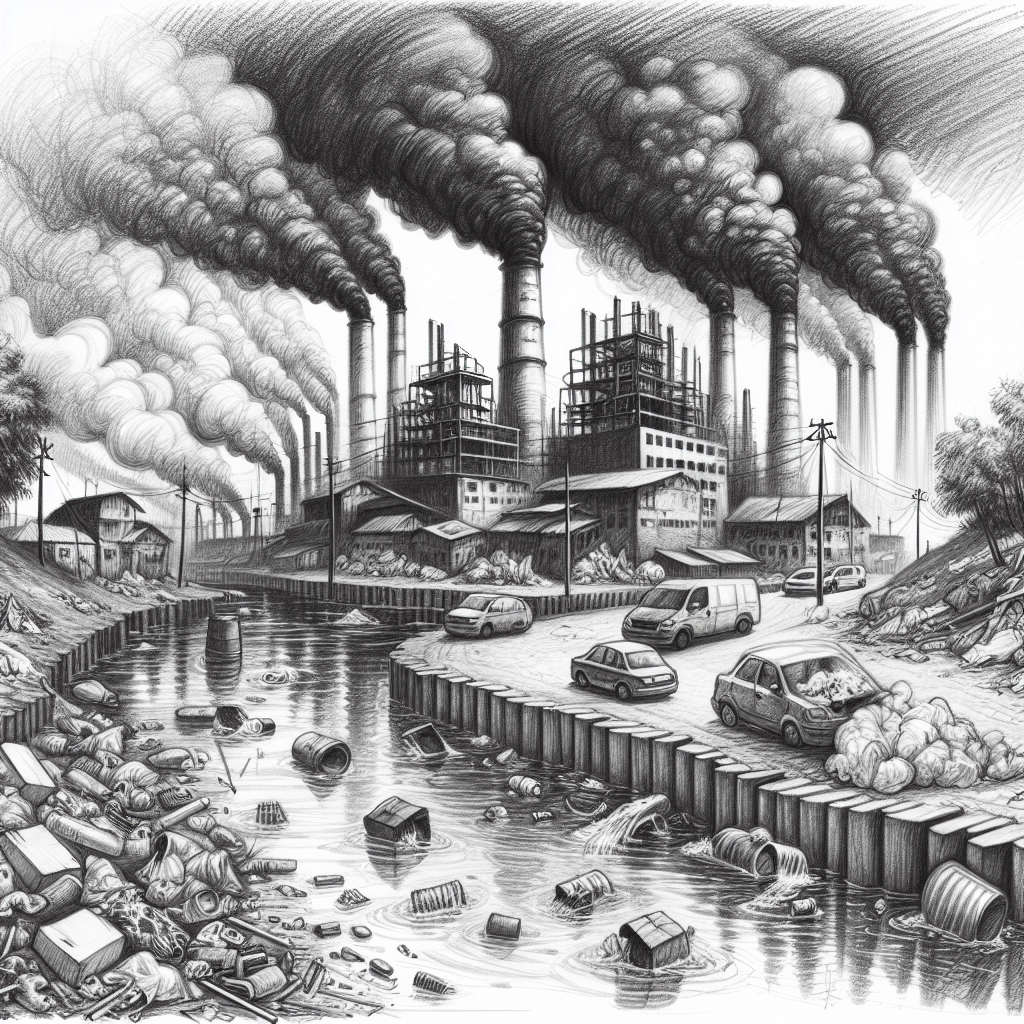 Black and white drawing of a factory on Craiyon