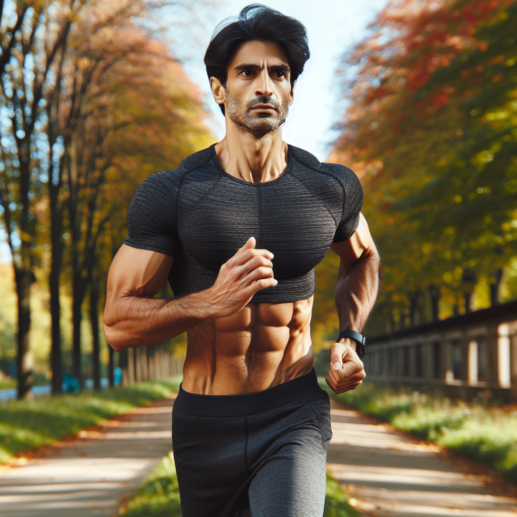 Hot man jogging in park at sunrise, Fitness lifestyle, AI Art Generator