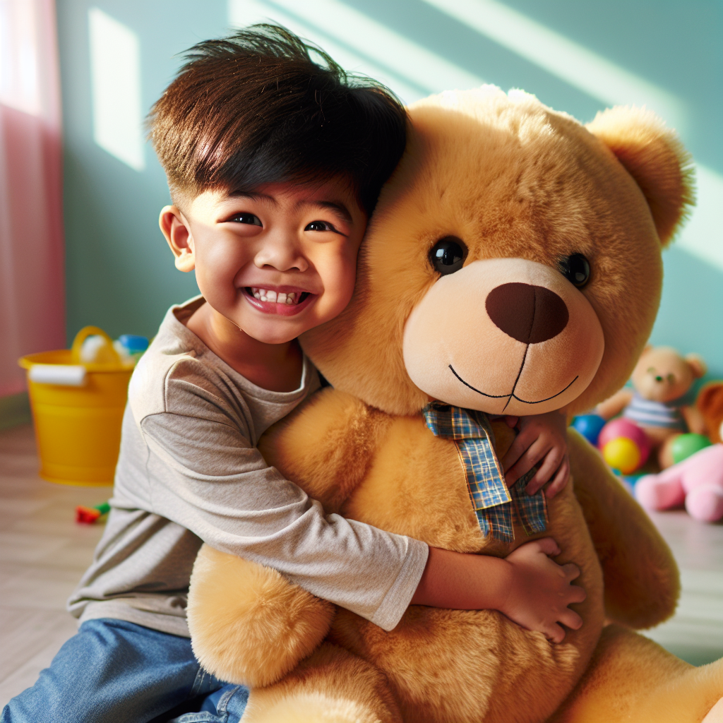 Boy with store teddy bear