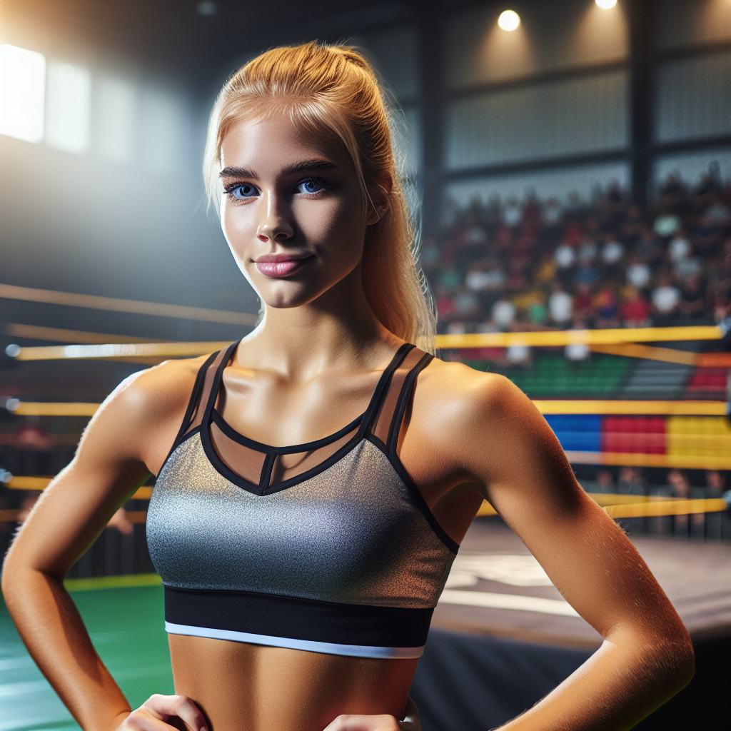 Young Female Boxer in Boxing Ring with Sports Bra, AI Art Generator
