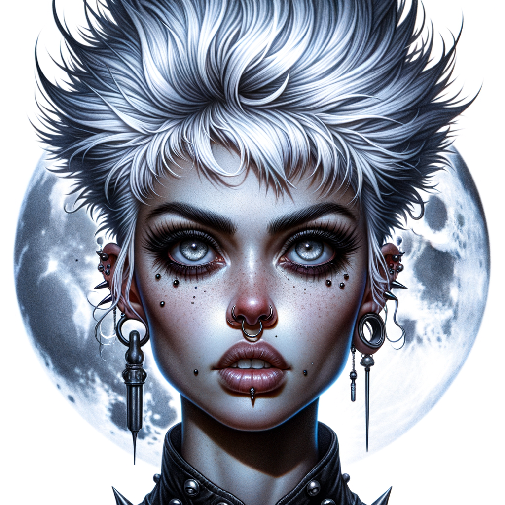 Gothic Woman with Piercing Eyes, Pale Skin and Silver Streak, AI Art  Generator