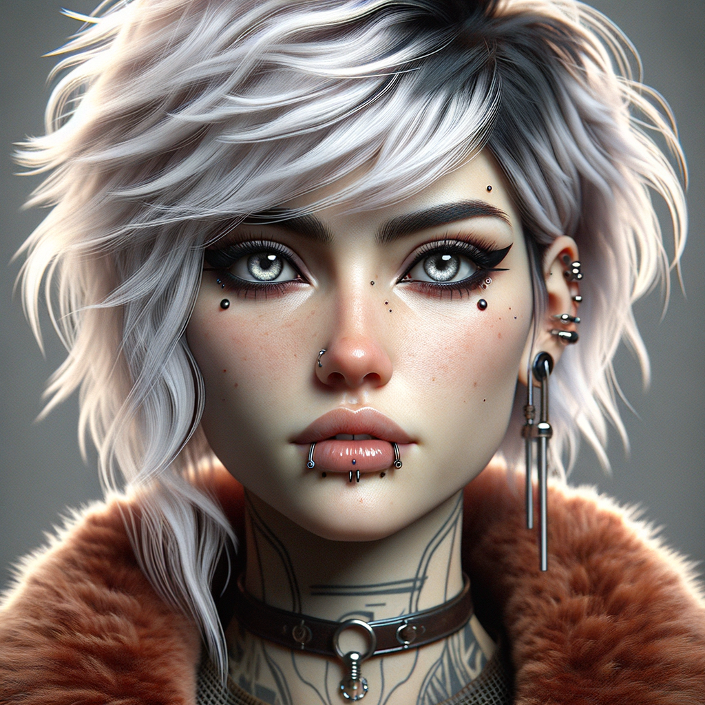 Beautiful Gothic Woman with Punk White Hair and Mischievous Grin, AI Art  Generator