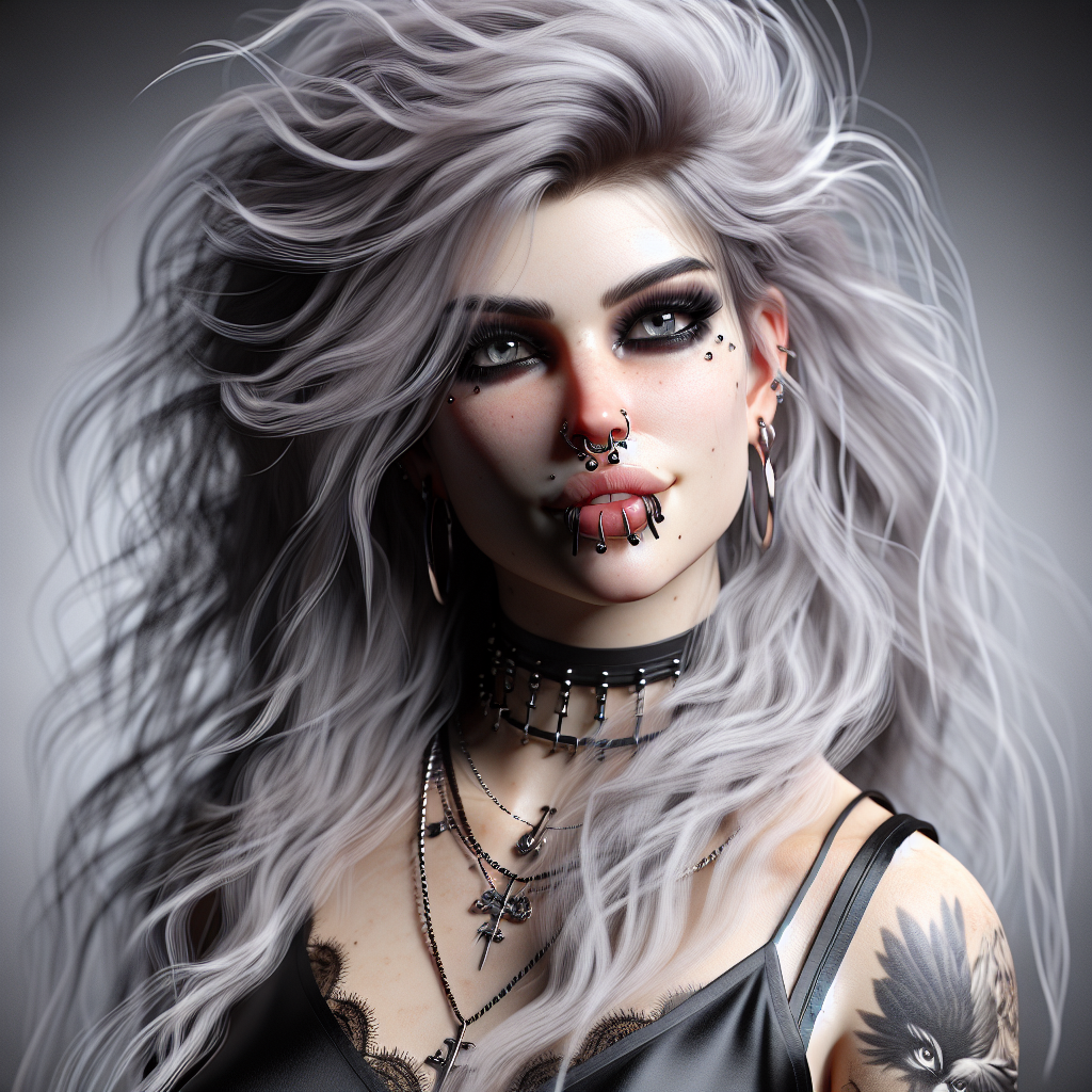 Beautiful Gothic Woman with Punk White Hair and Mischievous Grin, AI Art  Generator