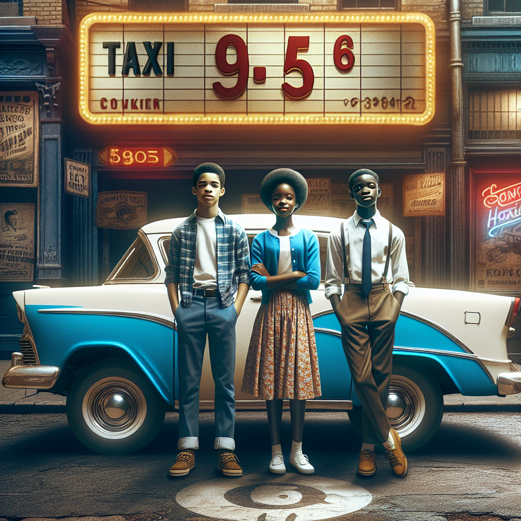 Nostalgic Scene: Teenage Black Kids by Classic Taxi Cab on Retro