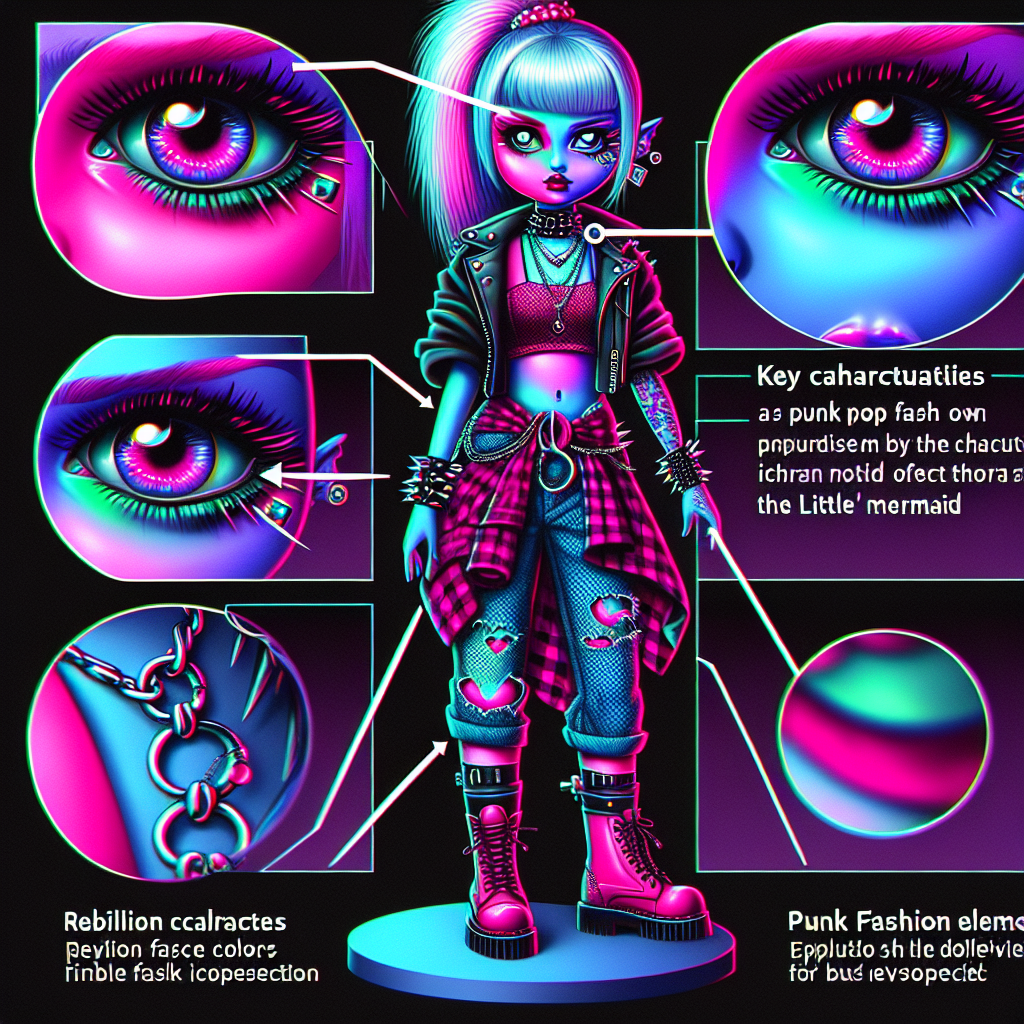 Vibrant Neon Punk Little Mermaid Doll Fashion, AI Art Generator