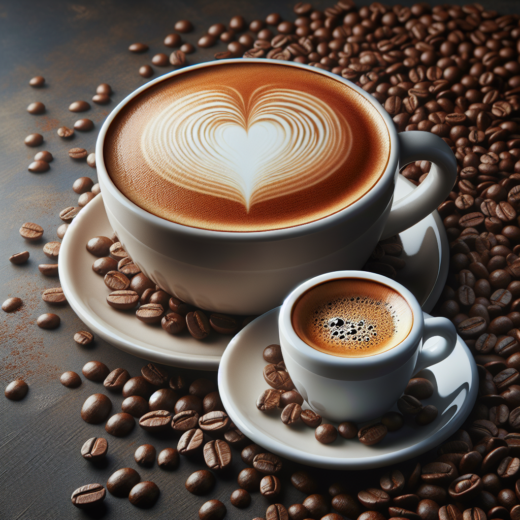 Artistic Cappuccino Heart on Wooden Table with Coffee Beans, AI Art  Generator