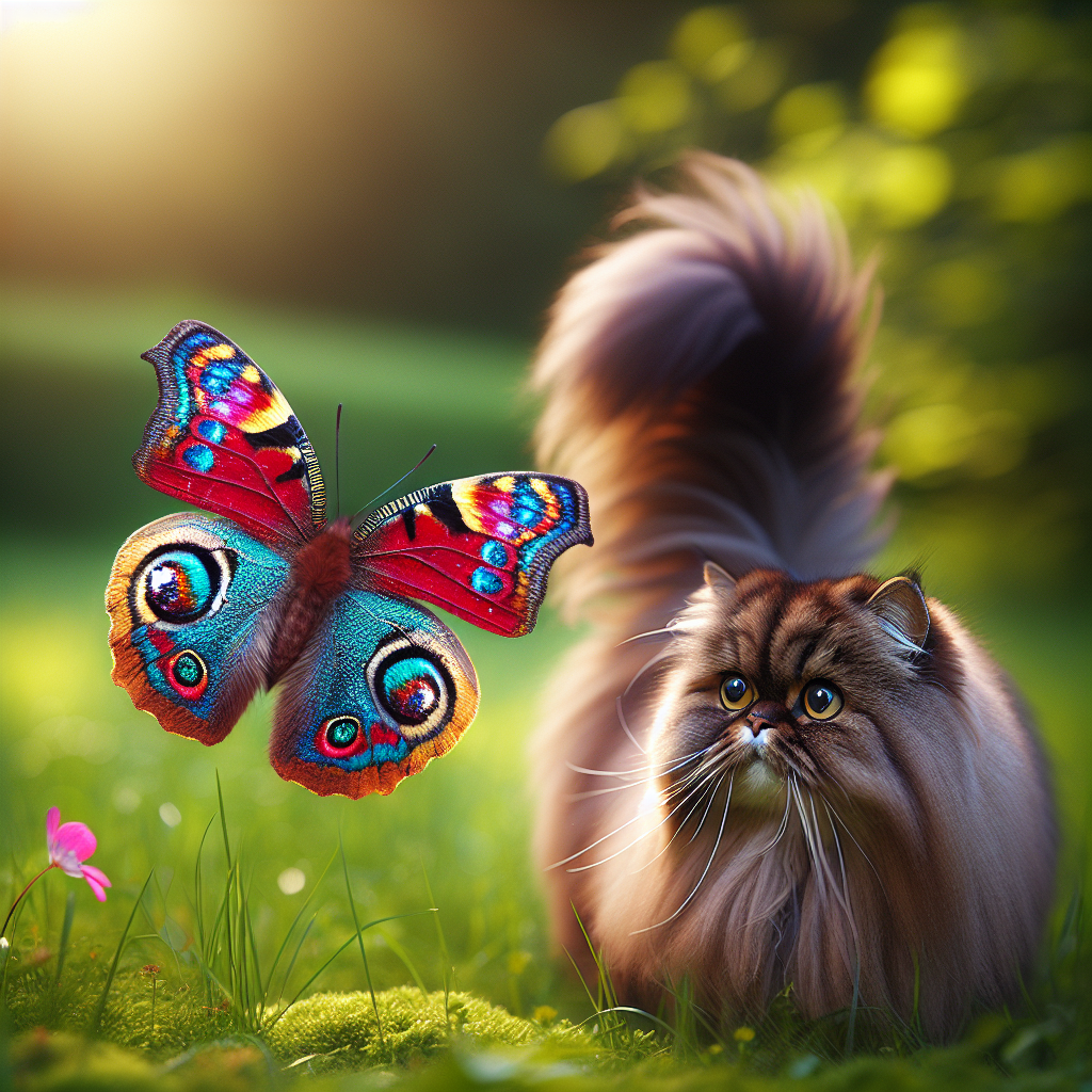 A Calico Cat Catching Butterflies In A Net Royalty Free SVG