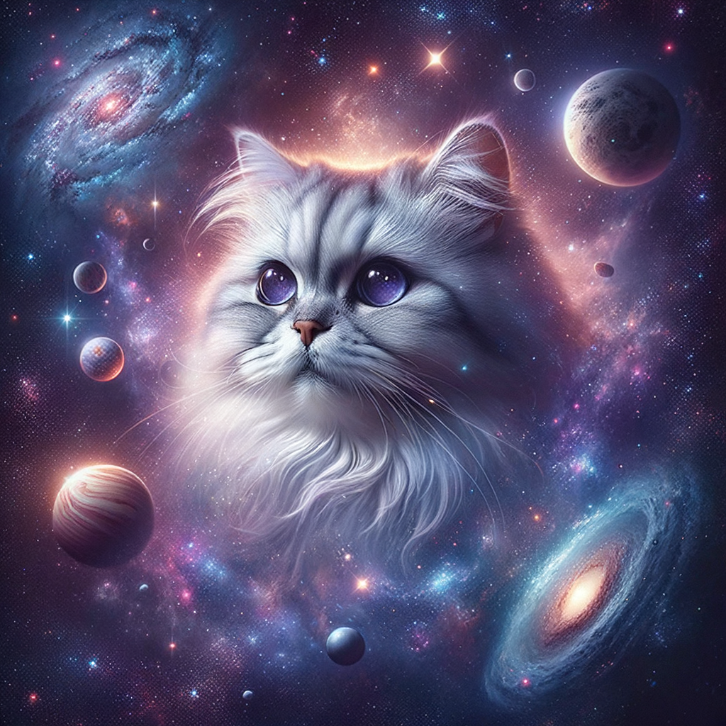 Space Cat with Planets - Enchanting Cosmic Scene