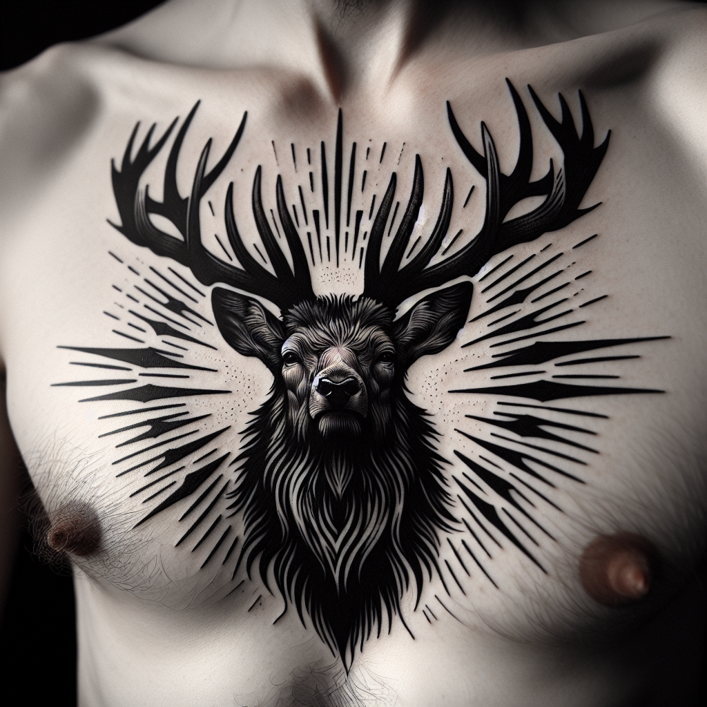 Pentagram Deer Flower Chest Tattoo by Freddie Albrighton: TattooNOW