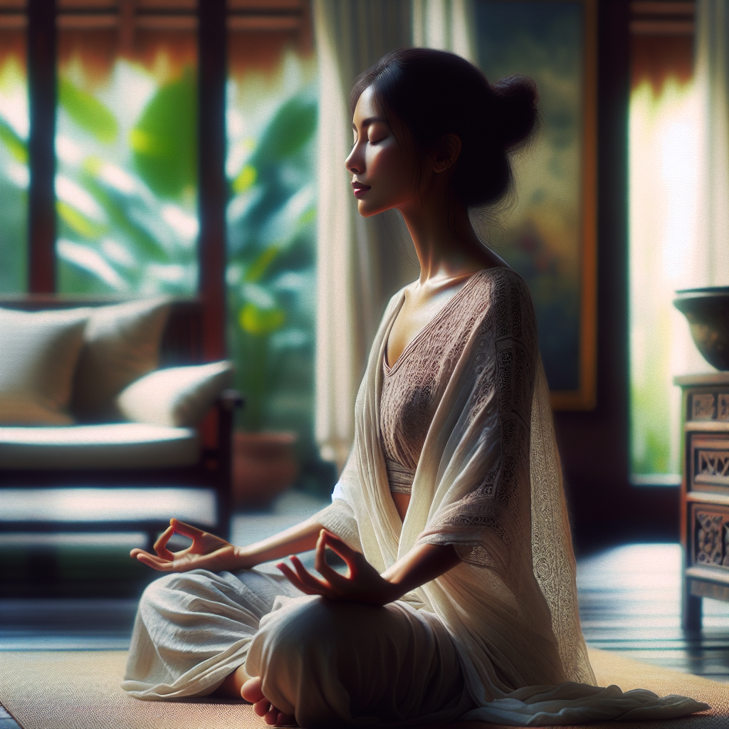 Serene Indian Lady Meditating in Impressionist Style