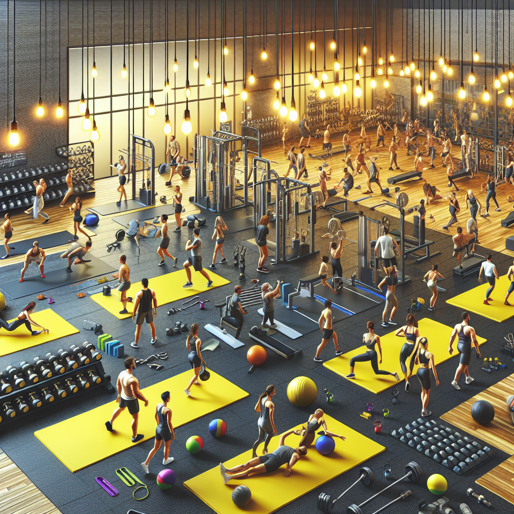 Dynamic Gym Scene with Sporty Black and Yellow Theme