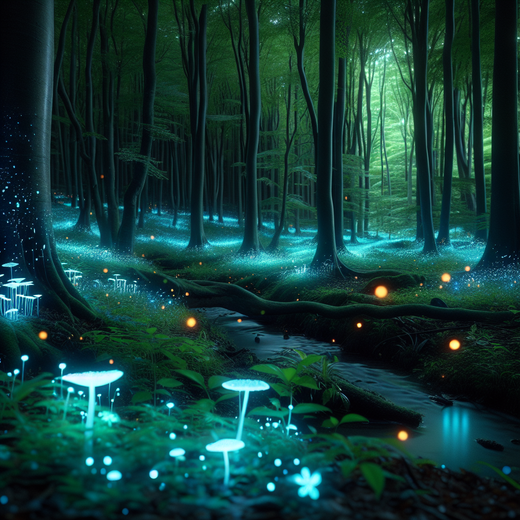 Mystical Fireflies Illuminate Enchanted Forest at Night