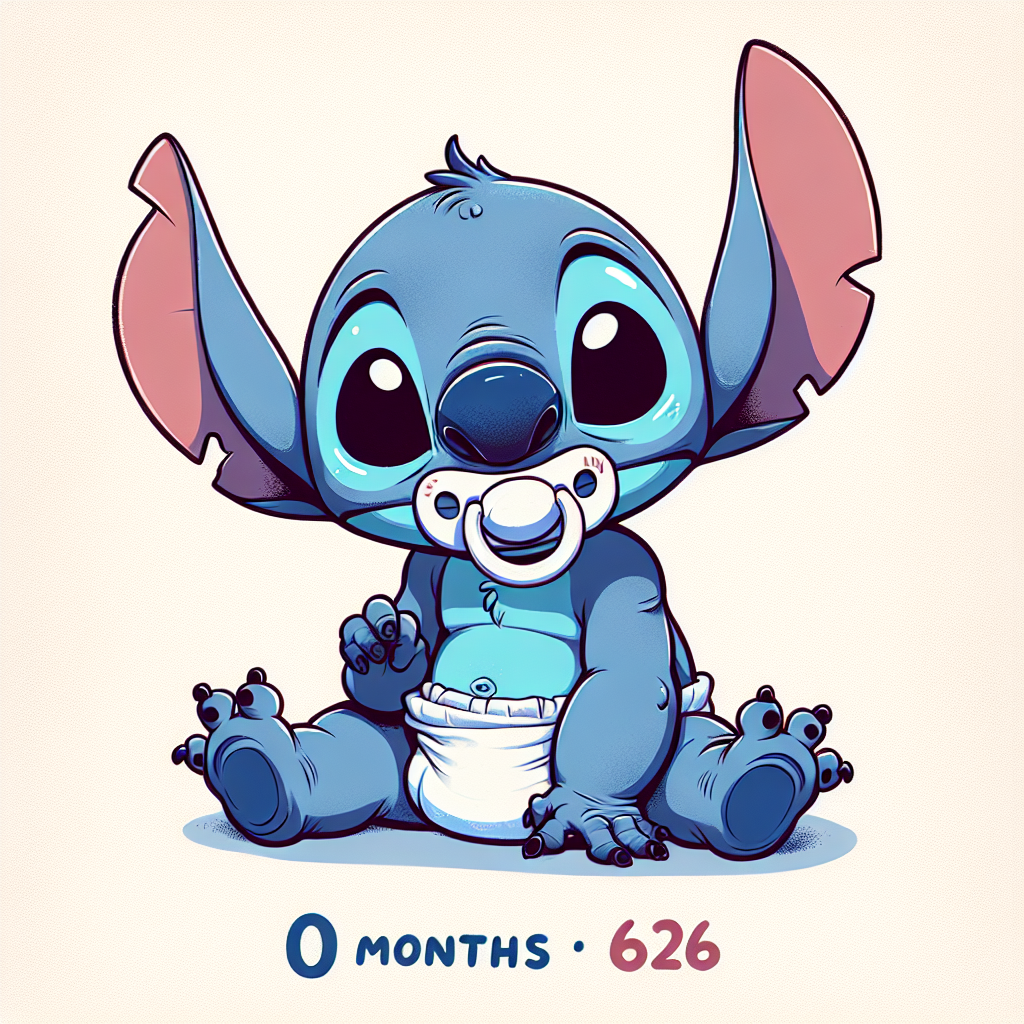 Adorable Stitch Experiment 626 in Diapers and Pacifier as Newborn
