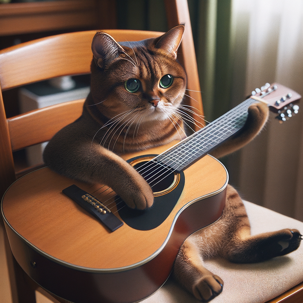 Rozkošná mačka hrajúca na gitare | AI člRozkošná mačka hrajúca na gitare | AI čl  