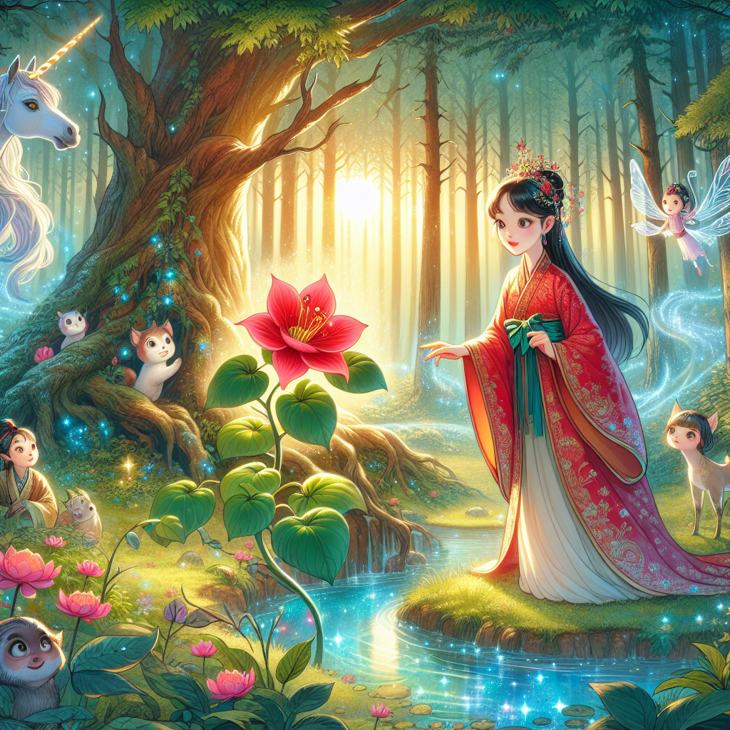 Scarlet Flower Fantasy Illustration Enchanted Tale AI Art