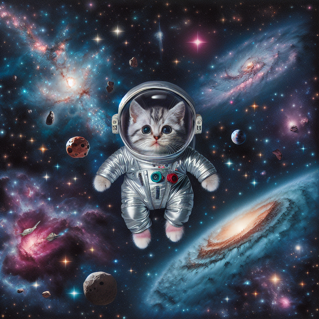 Space Cat Adventure, Cute Astronaut Kitty, AI Art Generator