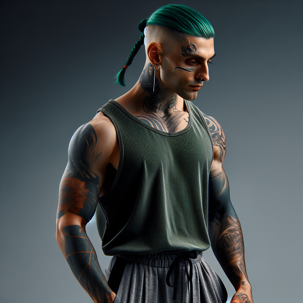 Muscular Woman, 23, Green Hair & Tattoos, Men's Tank Top