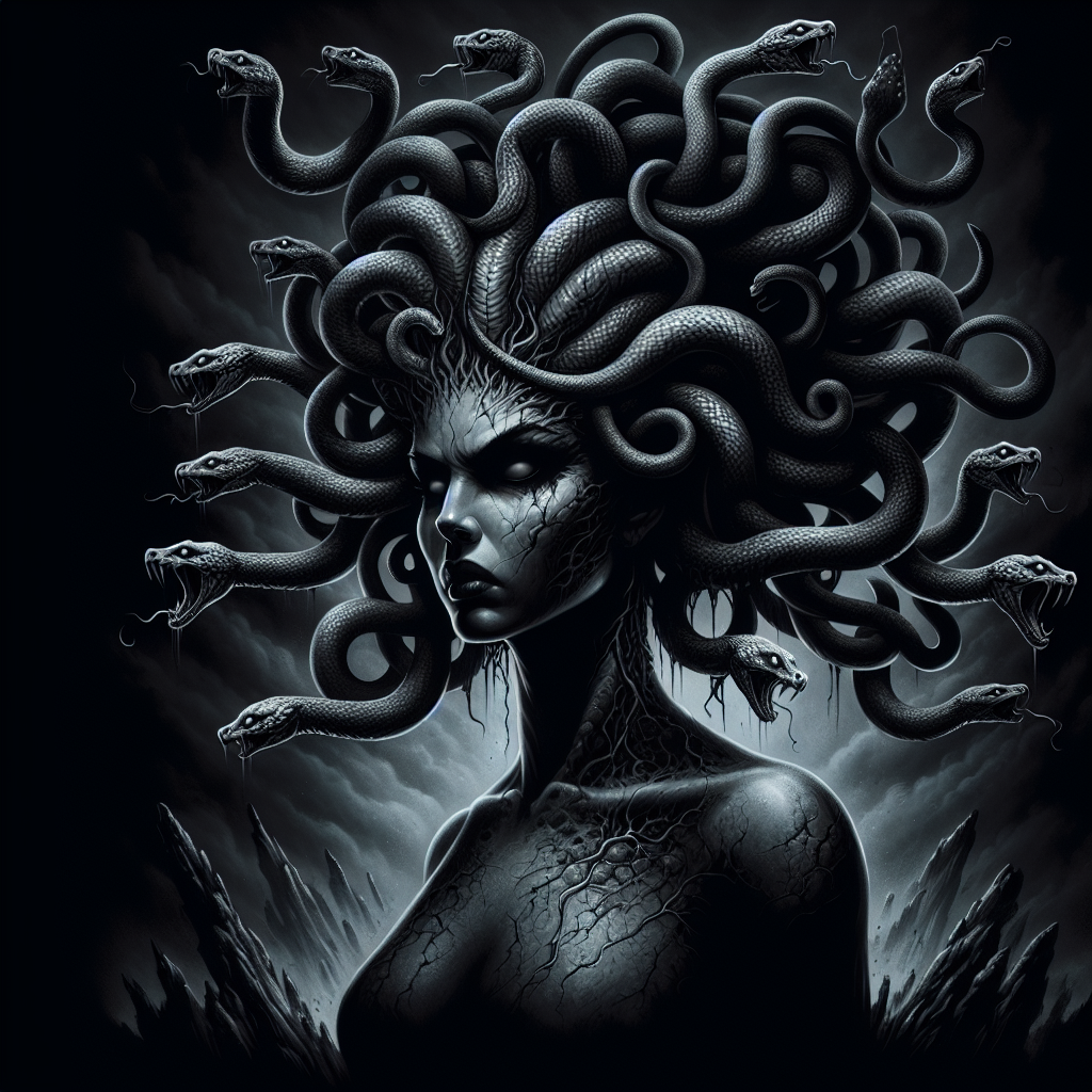 Medusa: Dark Magic and Mythical Serpent Hair, AI Art Generator