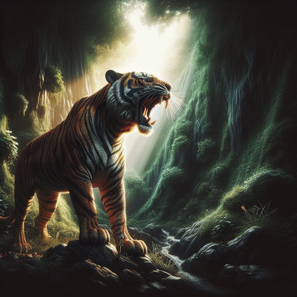 Photo Dark Moody Tiger Hunting in Jungle Montage Photography with