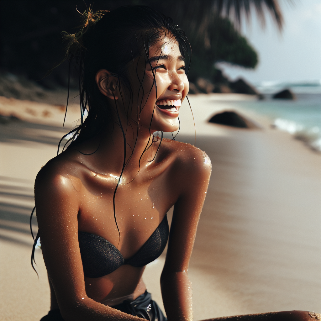 Vietnamese Girl in Bikini Enjoying Summer Beach Day, AI Art Generator