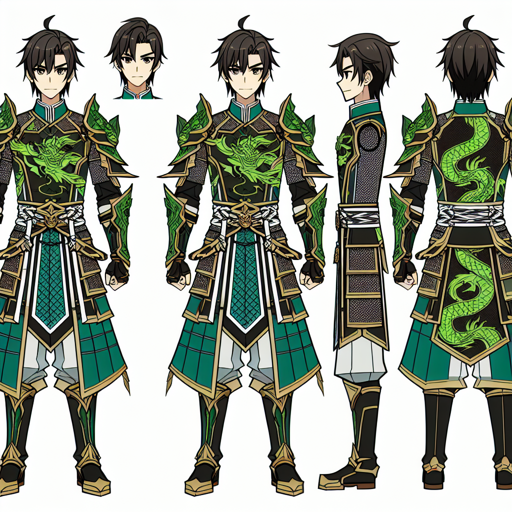 Chinese Male Anime Character in Green Dragon Armor Suit | AI Art Generator  | Easy-Peasy.AI