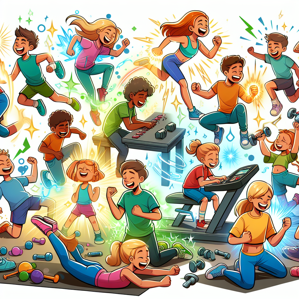 Energizing Kids Exercise: Fun and Magical Cartoon Scene, AI Art Generator