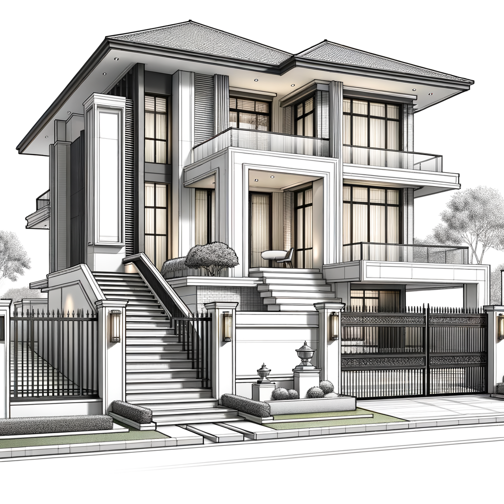 Black and white sketch of a modern house png download - 3564*2232 - Free  Transparent Twostory House png Download. - CleanPNG / KissPNG
